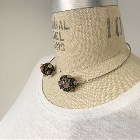 Silvertone Gem Artisan Wire Open Choker Necklace - Picture 5 of 10